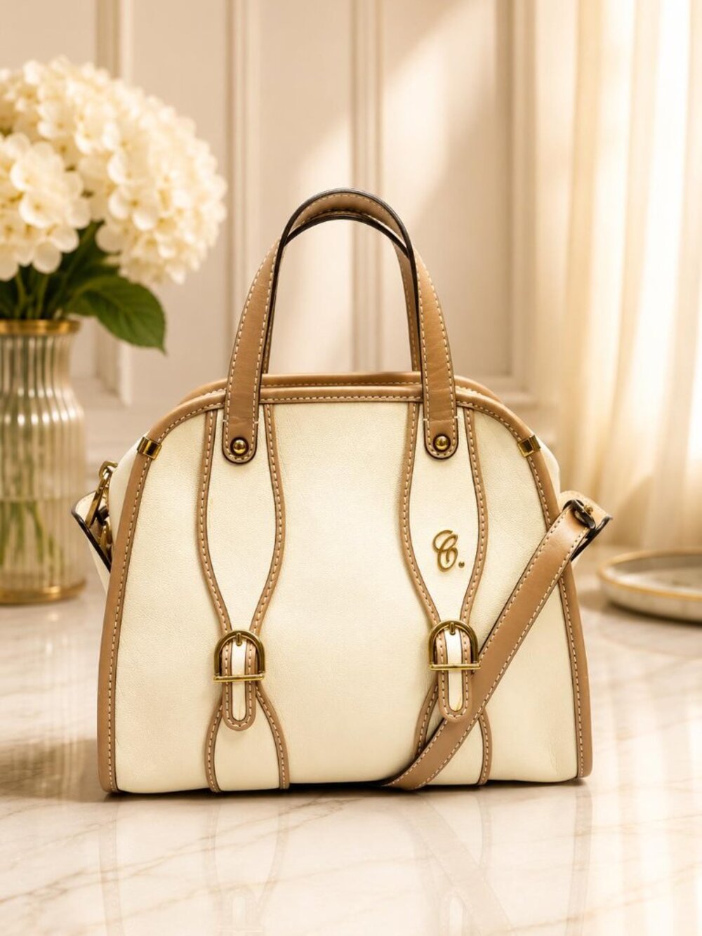 Authentic Chloe Cream Leather Paddington Satchel Top Handle Shoulder Bag